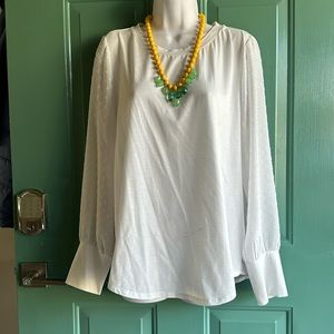 Skies are Blue white shirt with a sheer button down back and sheer sleeves Large